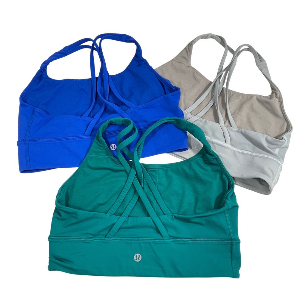 3 Lululemon Energy Longline Bra Bundle Medium Support B-D Cup 8 Blue Green Grey